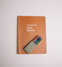 Yarrow Yesterday, Today, Forever Notebook and Pen Set with pen box open to show colorful pens